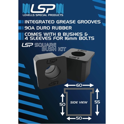 LOVELL 50MM SQUARE BUSH TO SUIT INDEPENDENT SUSPENSION SET